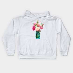 Watercolor mason jar flowers Kids Hoodie